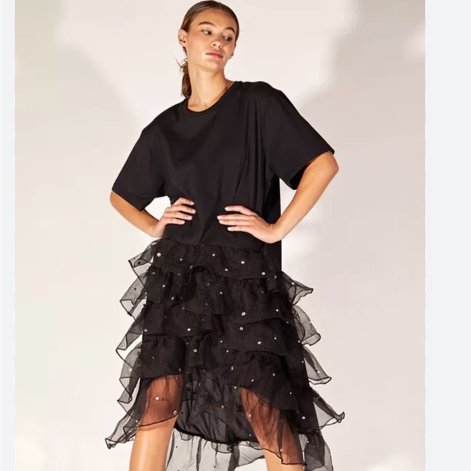 Cynthia Rowley Women's Black Fete Ruffle Tee Dress